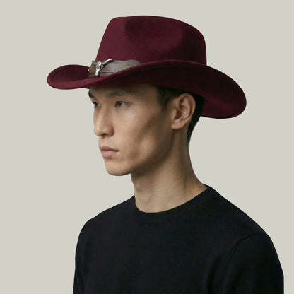 Chapeau de Cowboy Bordeaux – Médaillon Taureau Maison Shelby