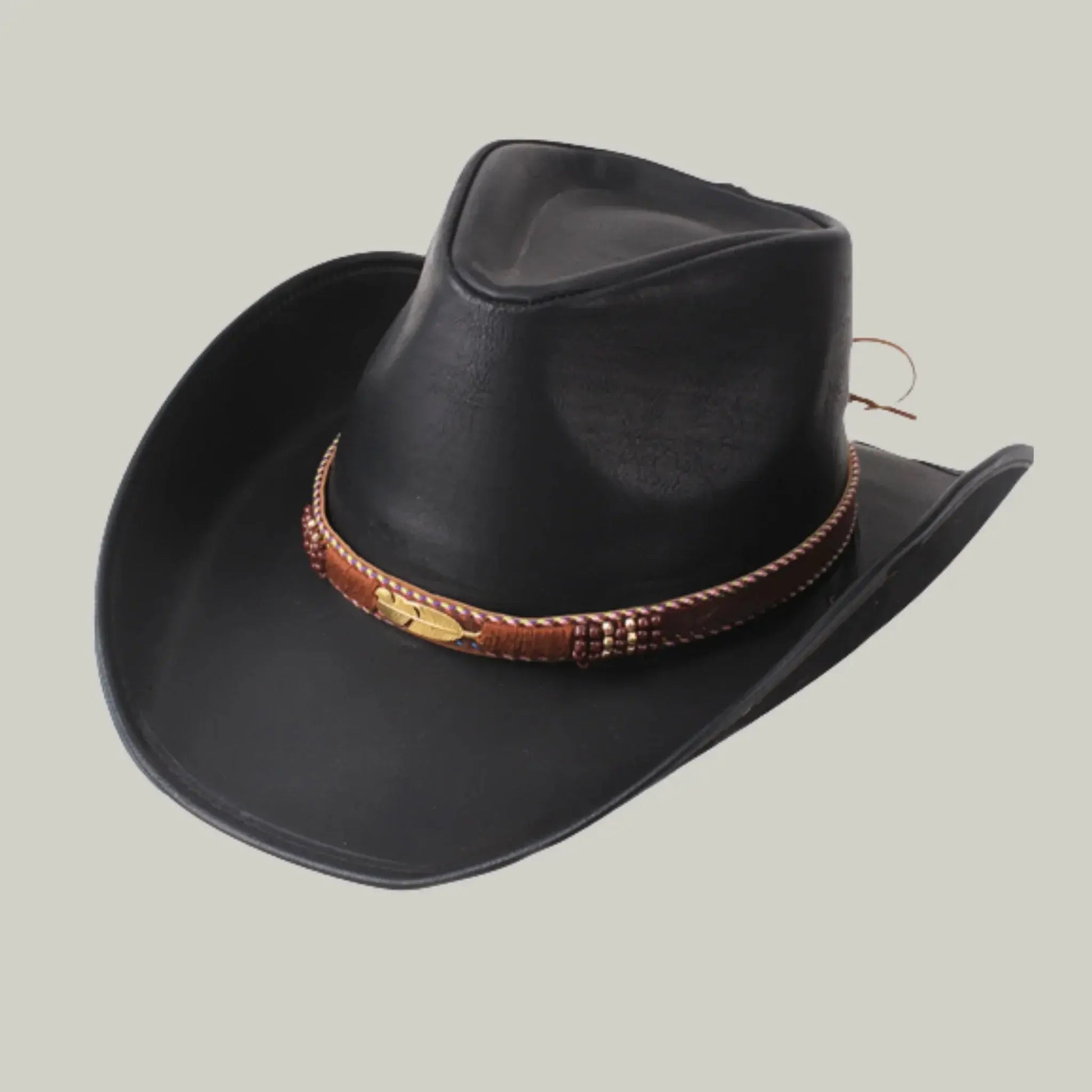Chapeau de Cowboy Noir – Cordon Tressé Multicolore Texas Maison Shelby