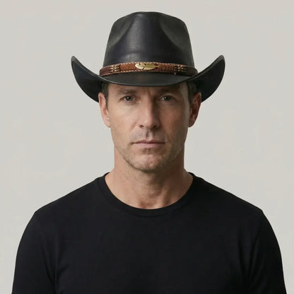 Chapeau de Cowboy Noir – Cordon Tressé Multicolore Texas Maison Shelby