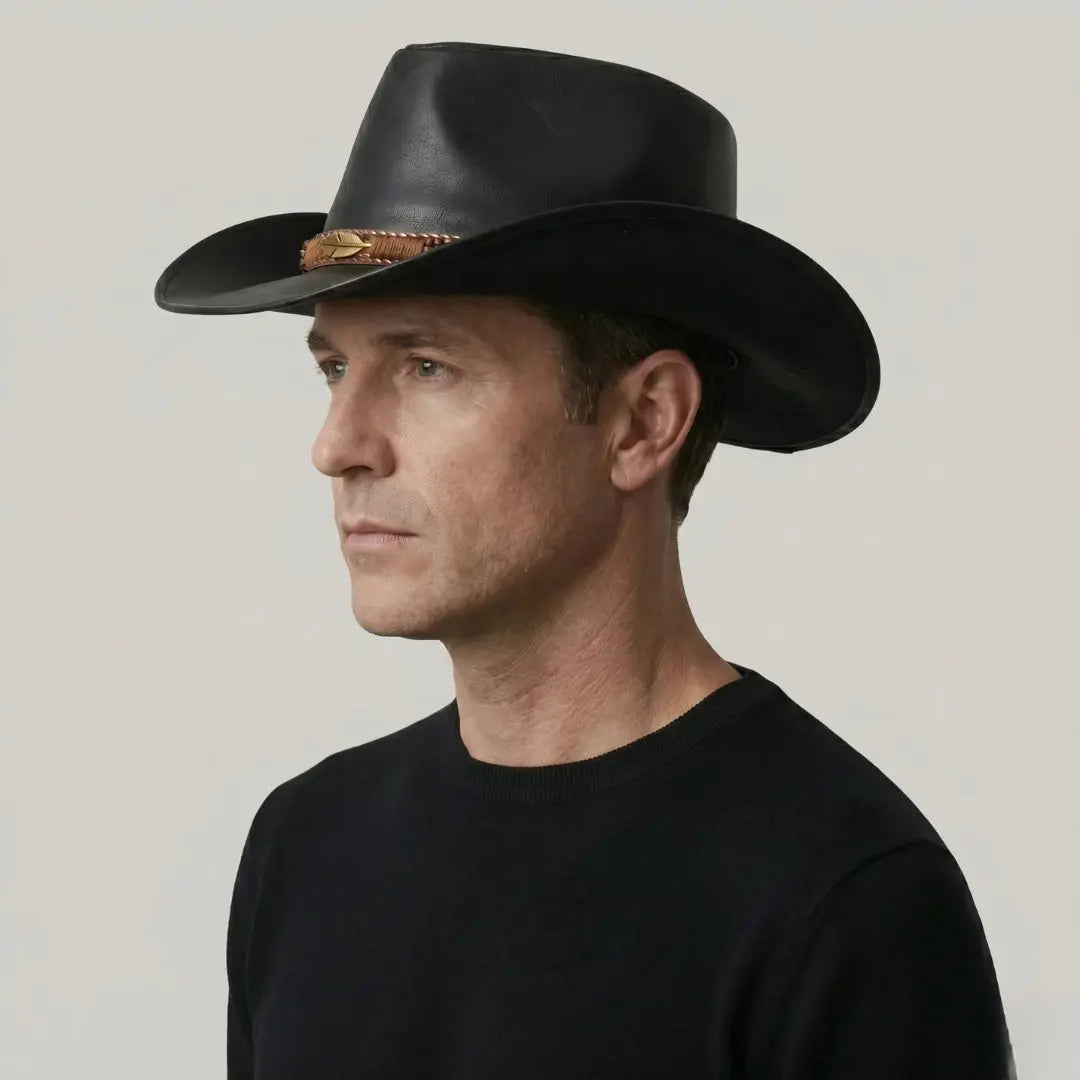 Chapeau de Cowboy Noir – Cordon Tressé Multicolore Texas Maison Shelby