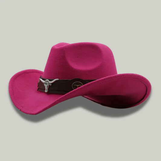 Chapeau de Cowboy Rose Fuchsia – Médaillon Taureau