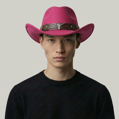 Chapeau de Cowboy Rose Fuchsia – Médaillon Taureau