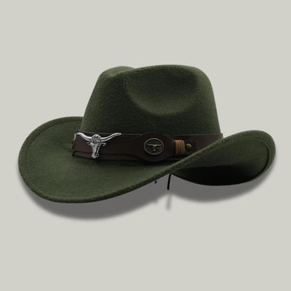 Chapeau de Cowboy Vert Kaki – Médaillon Taureau