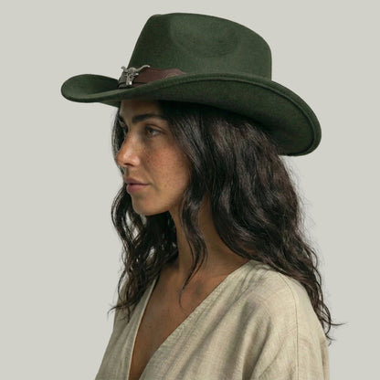 Chapeau de Cowboy Vert Kaki – Médaillon Taureau