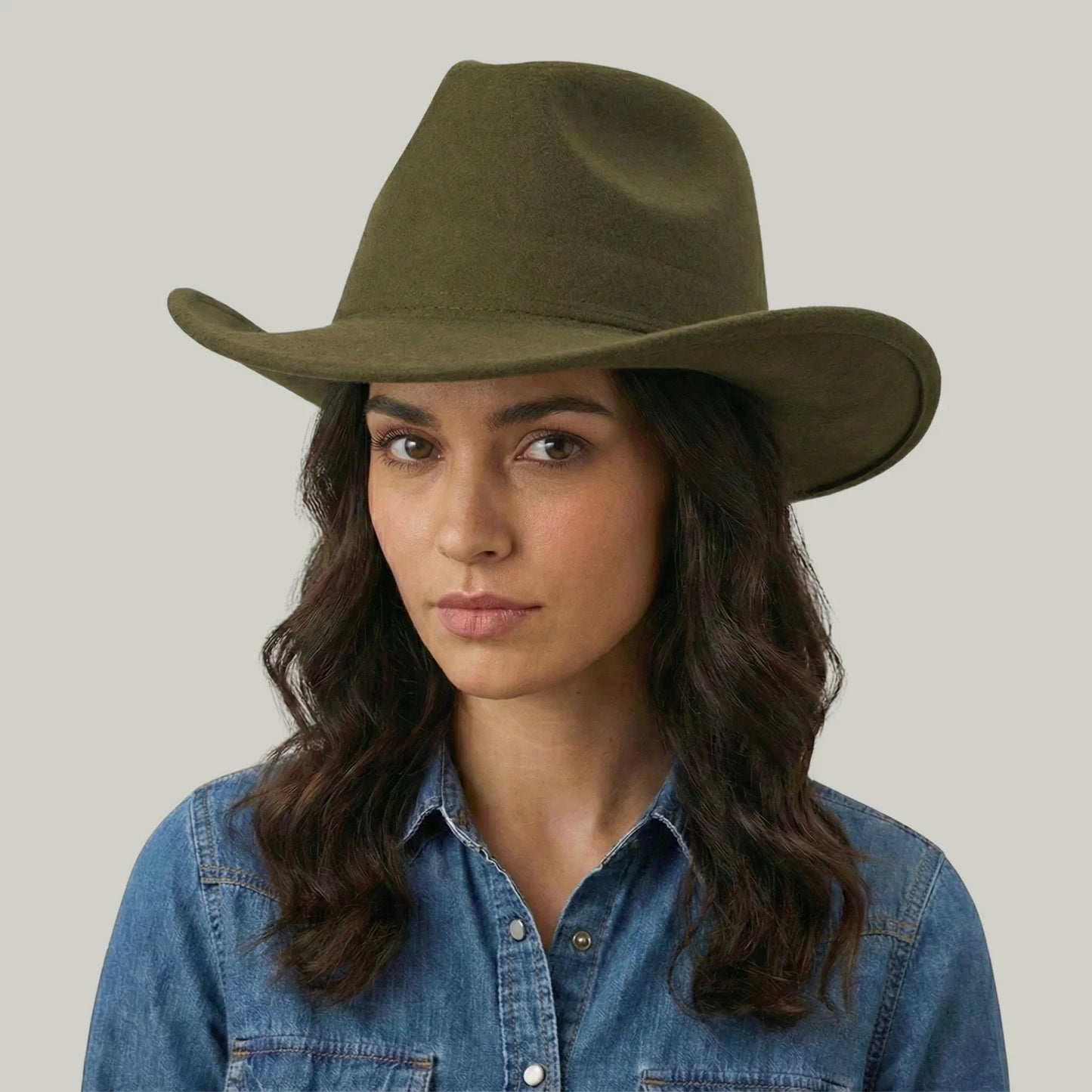 Chapeau de Cowboy Vert Kaki – Style Épuré Homme & Femme