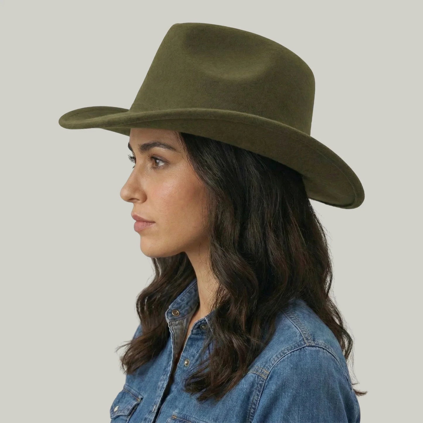 Chapeau de Cowboy Vert Kaki – Style Épuré Homme & Femme