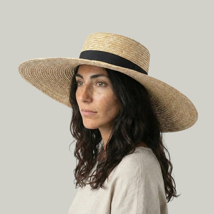 Chapeau de Paille Femme Beige – Grand Bord Ruban Noir