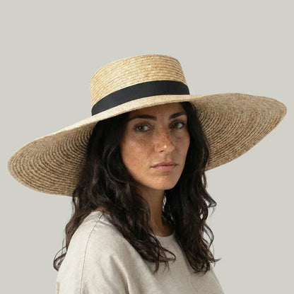 Chapeau de Paille Femme Beige – Grand Bord Ruban Noir