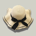 Chapeau de Paille Femme Beige–Nœud Noir Élégant