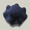 Chapeau de Paille Femme Bleu Marine–Nœud Noir Élégant