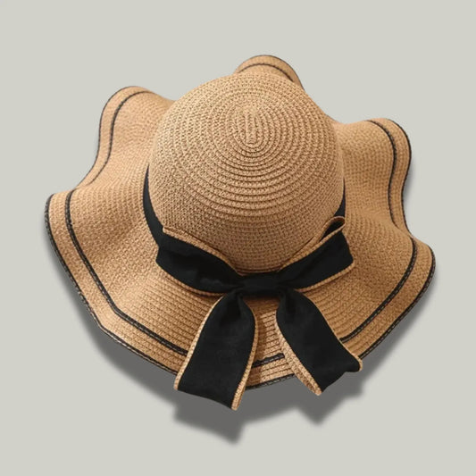 Chapeau de Paille Femme Camel – Nœud Noir Élégant