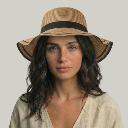 Chapeau de Paille Femme Camel – Nœud Noir Élégant