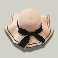 Chapeau de Paille Femme Rose Poudré–Nœud Noir Élégant