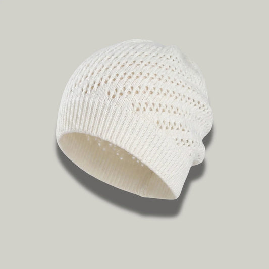 Bonnet Crochet Femme Blanc Cassé – Maille Ajourée Hiver